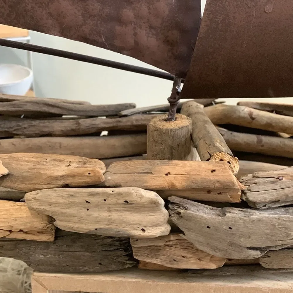 Driftwood And Metal‎ Sailboat Piece For Costal Beach Cabin Decor